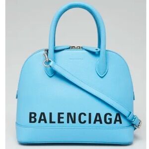BALENCIAGA Signature Grained Calfskin Logo XXS Ville Top Handle Bag Baby Blue